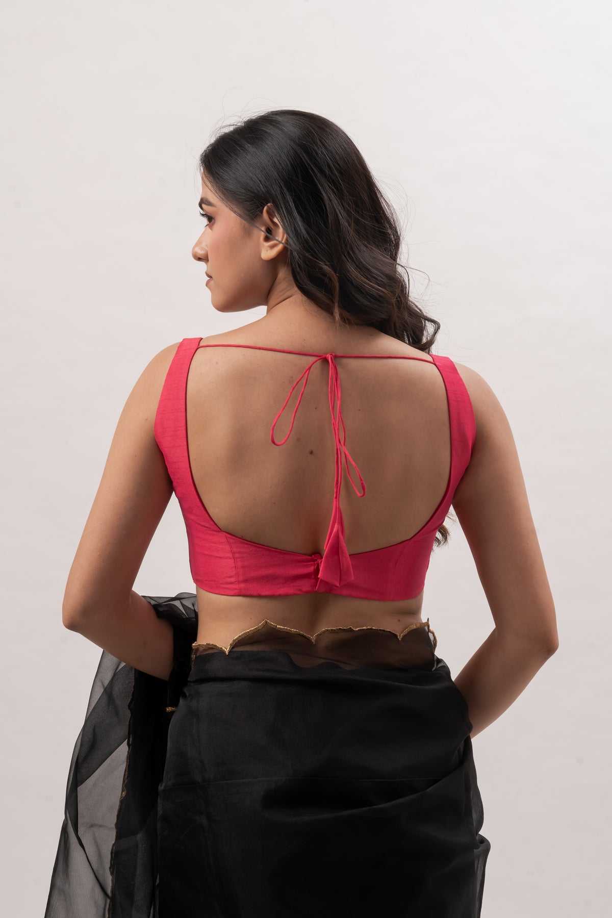 Pink Plain Chanderi Sweetheart Neck Blouse