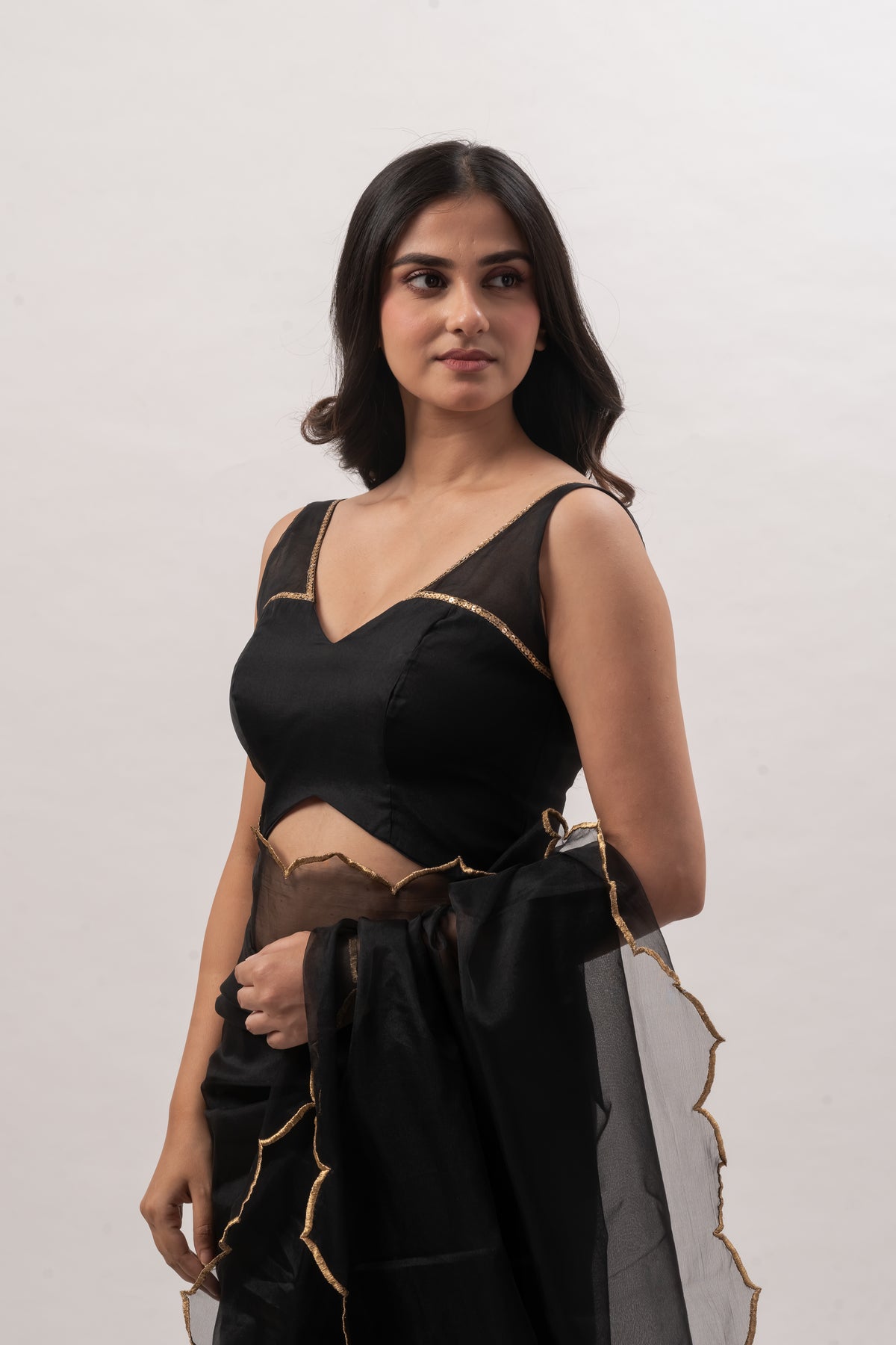 Black Sleeveless Deep V-Neck Blouse