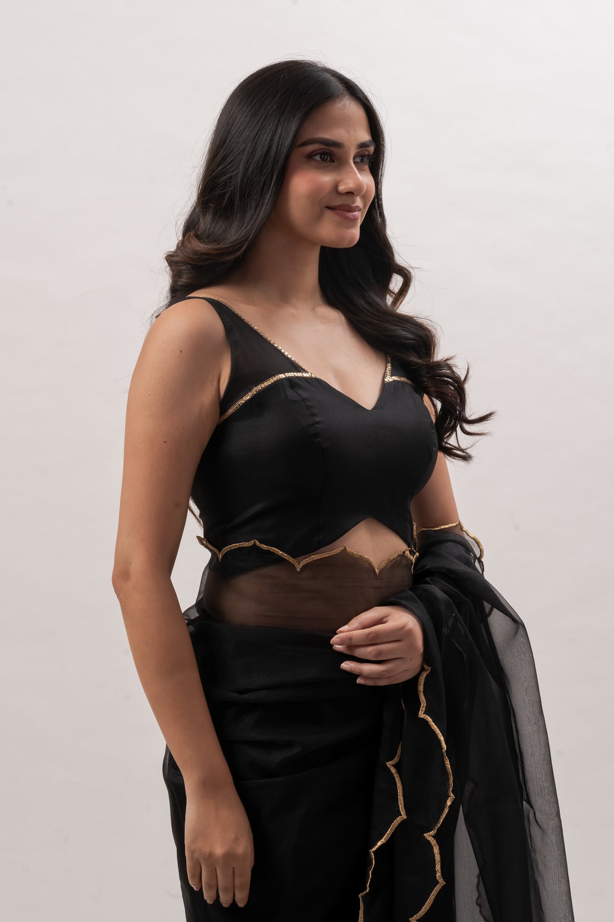 Black Sleeveless Deep V-Neck Blouse