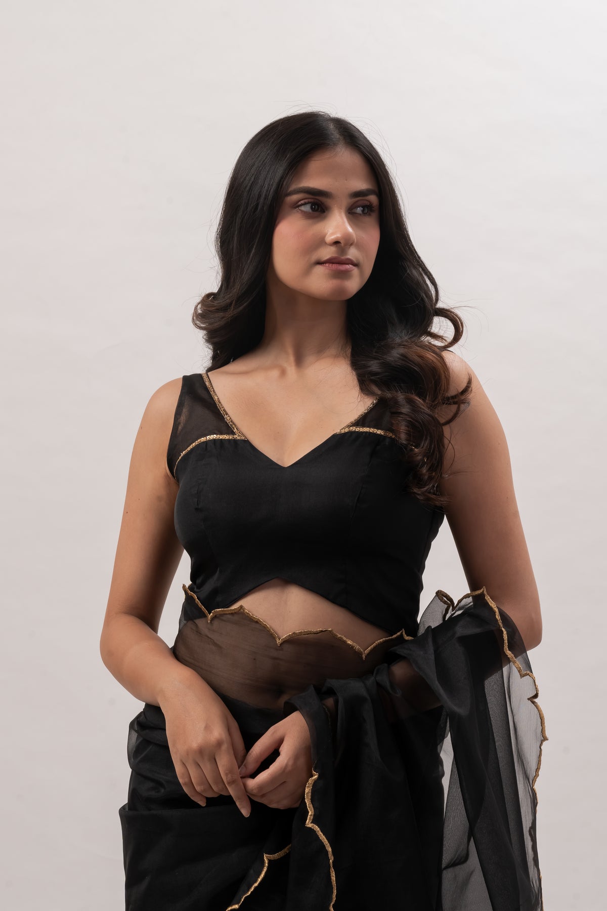 Black Sleeveless Deep V-Neck Blouse