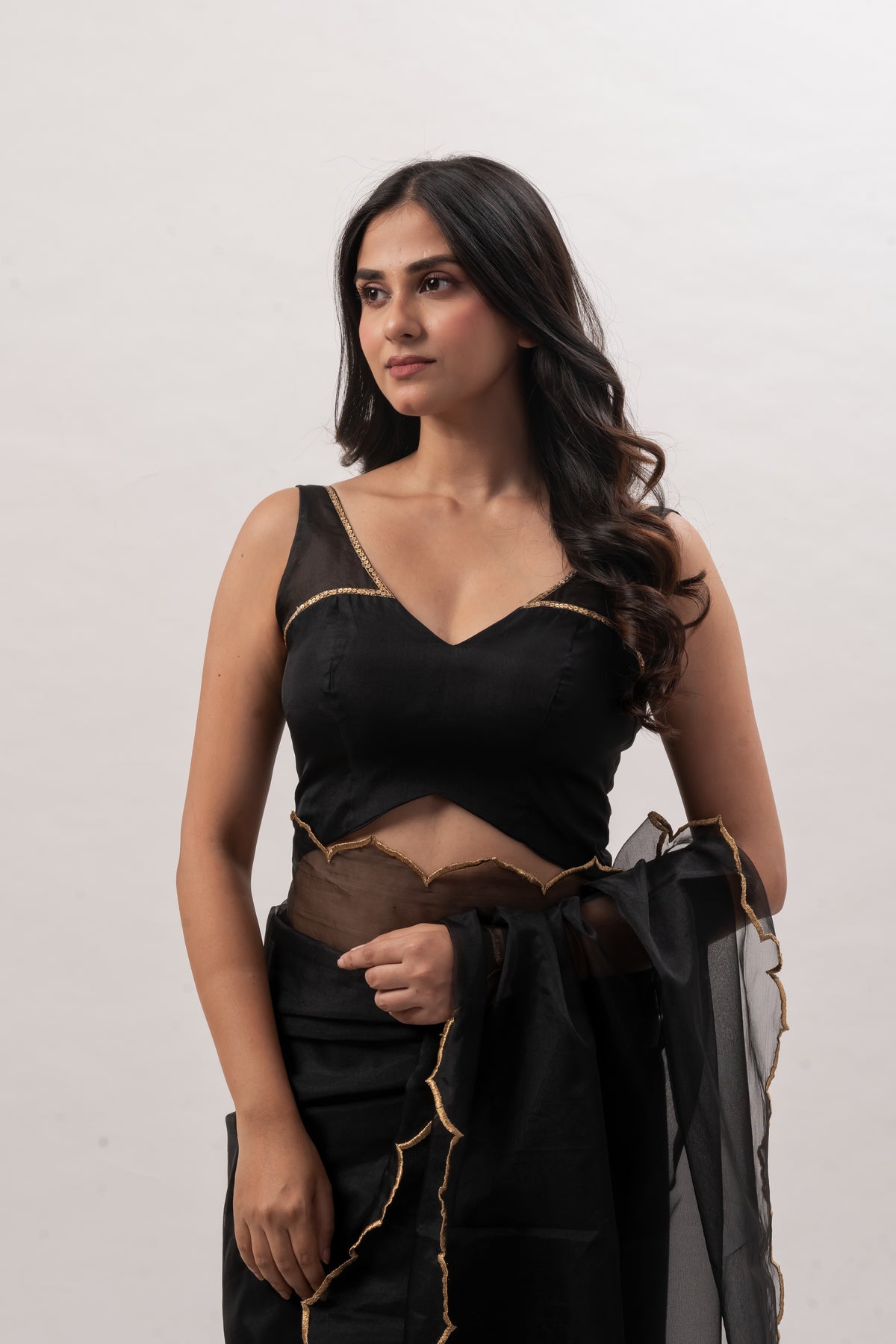Black Sleeveless Deep V-Neck Blouse