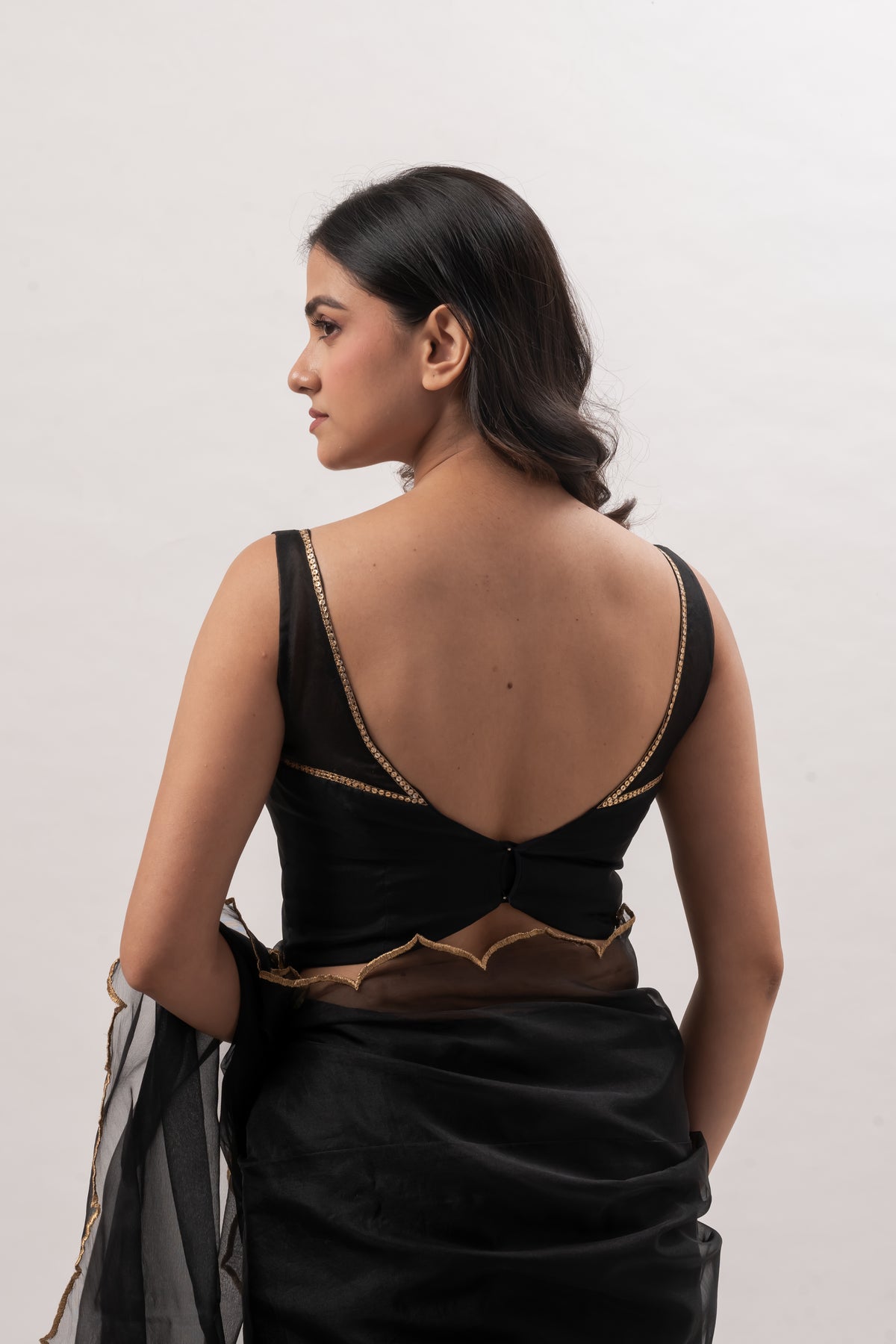 Black Sleeveless Deep V-Neck Blouse