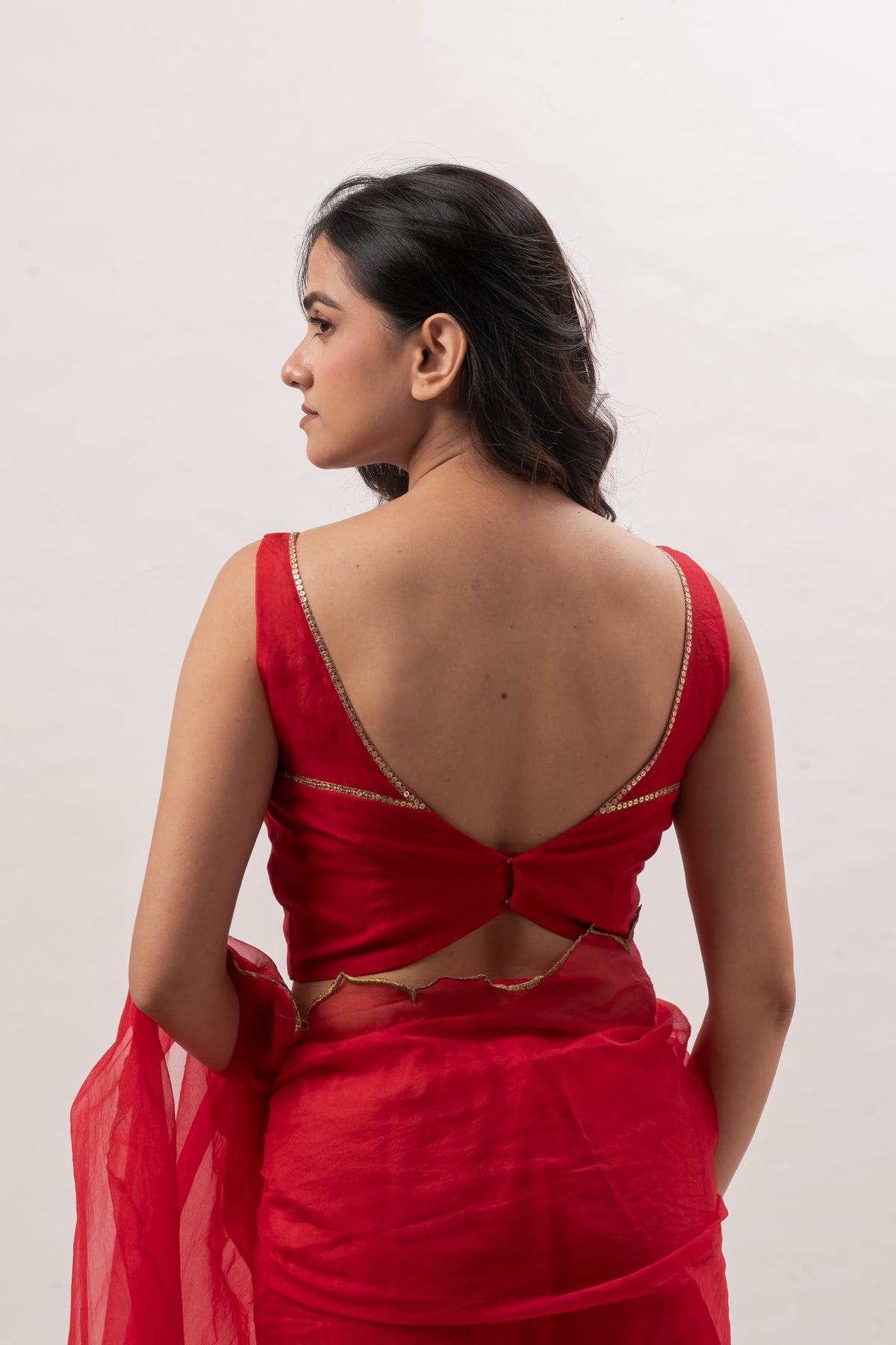 Crimson Red Sleeveless Deep V-Neckline Blouse