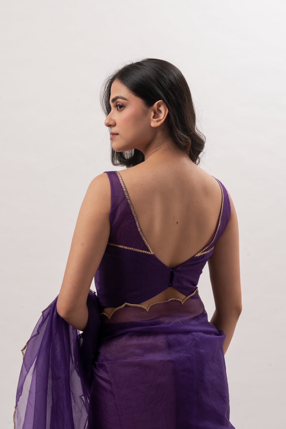 Purple Sleeveless Deep V-Neck Blouse