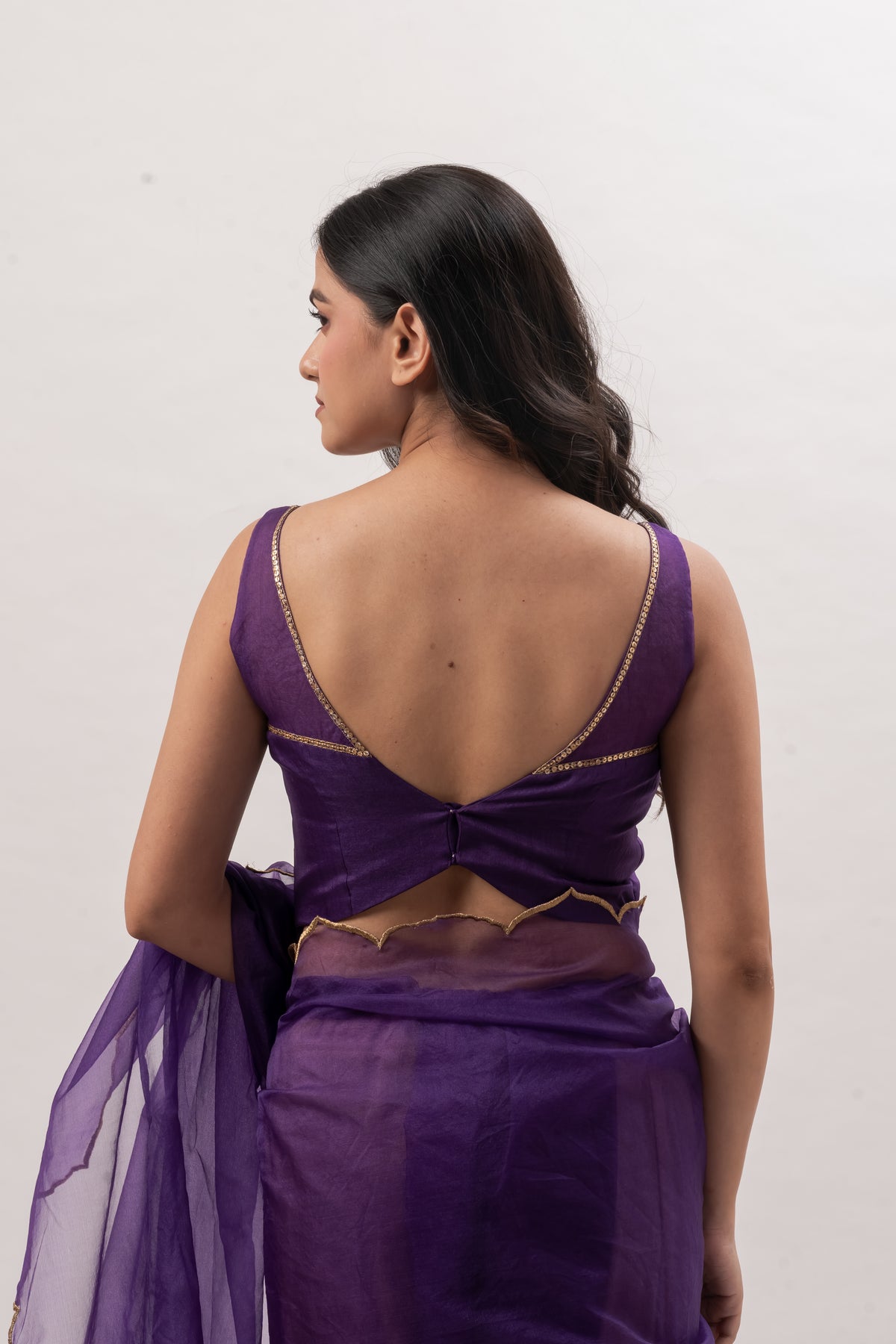 Purple Sleeveless Deep V-Neck Blouse