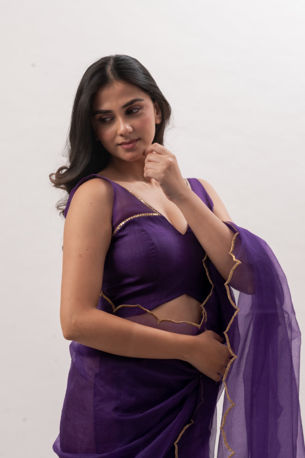 Purple Sleeveless Deep V-Neck Blouse