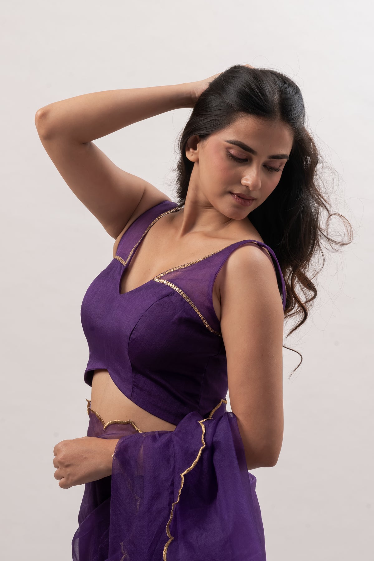 Purple Sleeveless Deep V-Neck Blouse