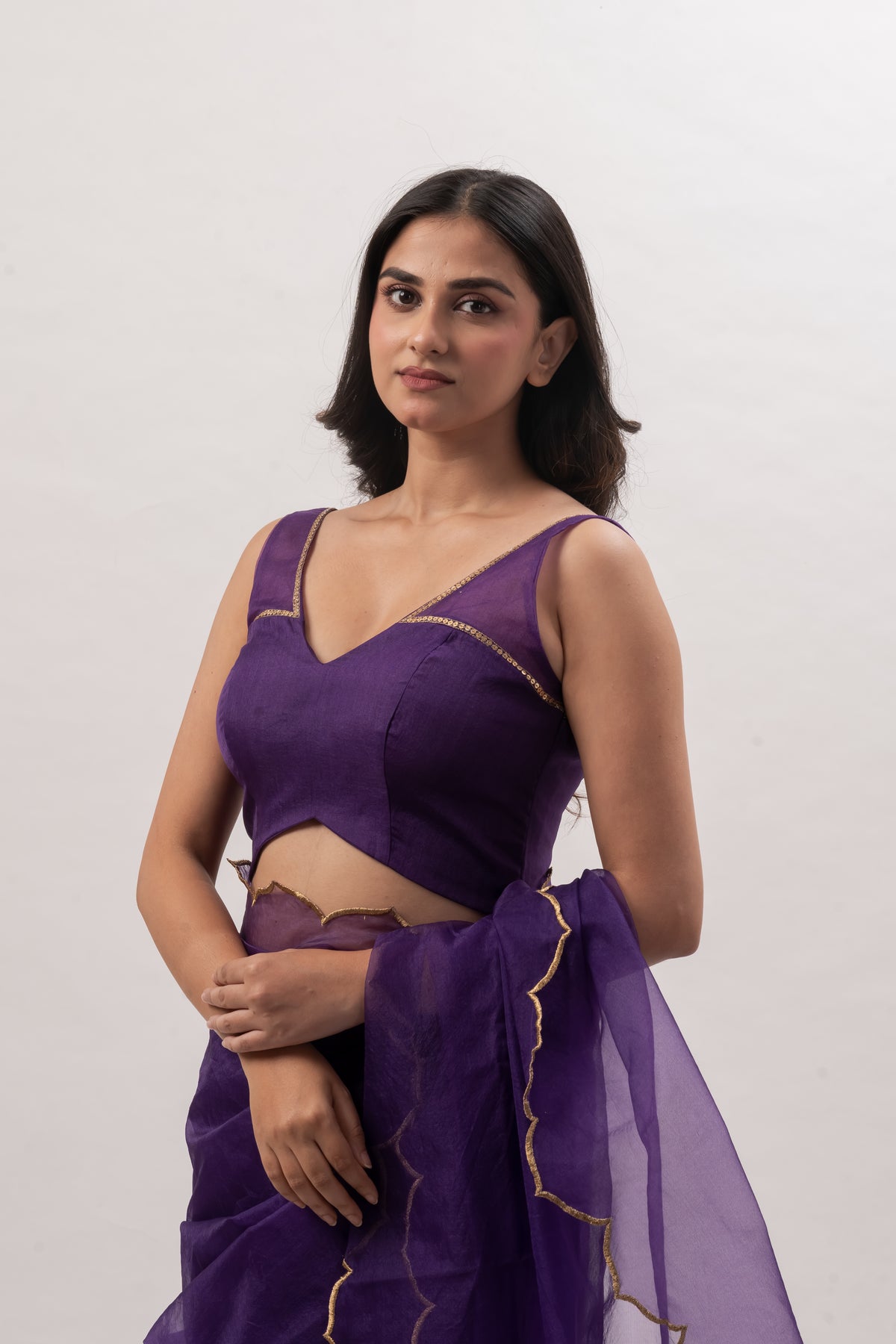 Purple Sleeveless Deep V-Neck Blouse