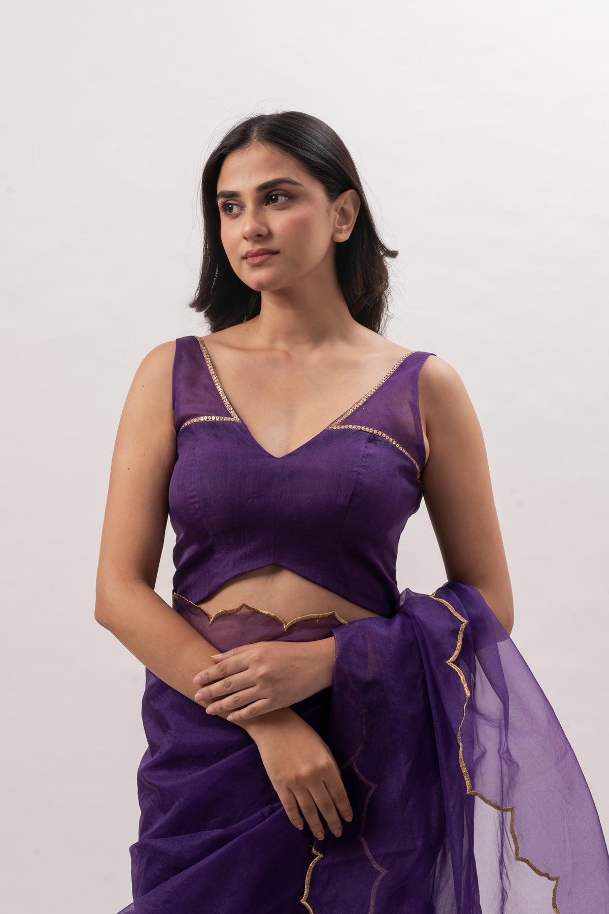 Purple Sleeveless Deep V-Neck Blouse