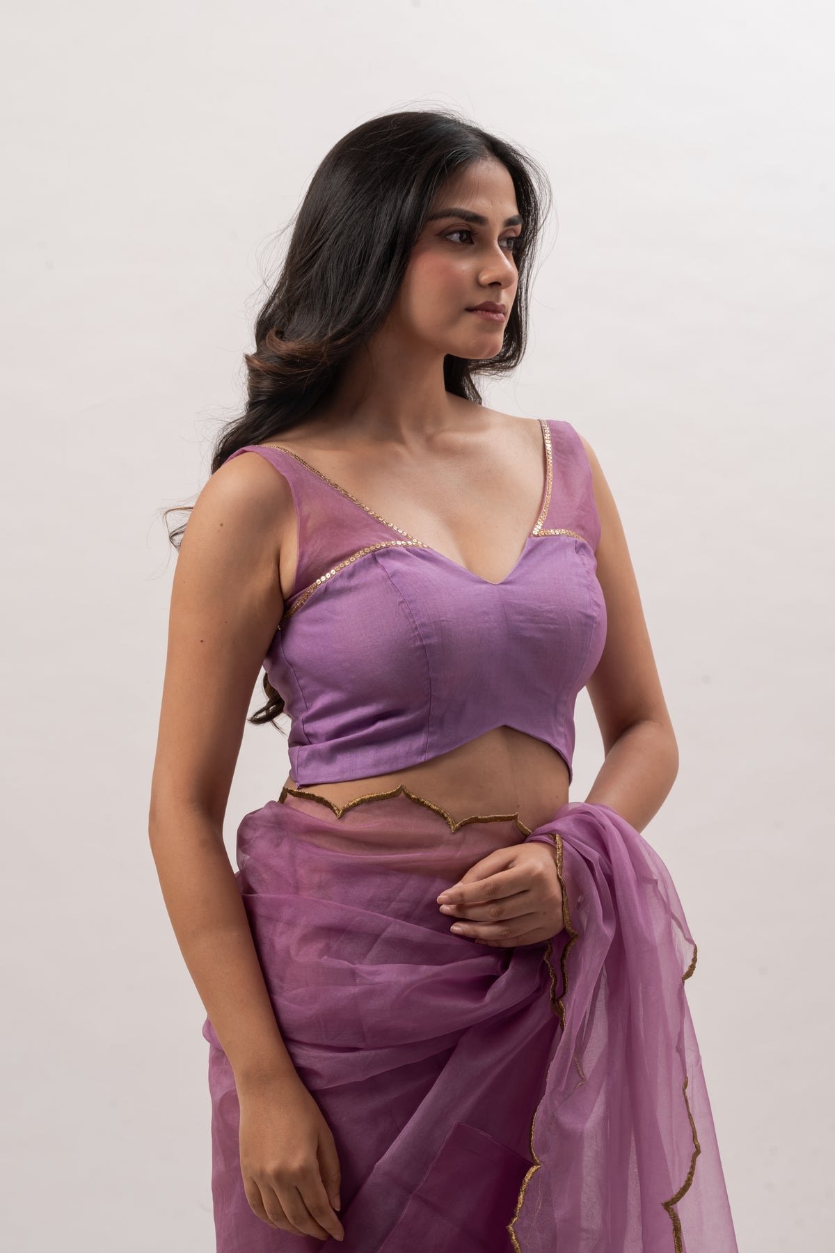 Lavender Sleeveless Deep V-Neck Blouse