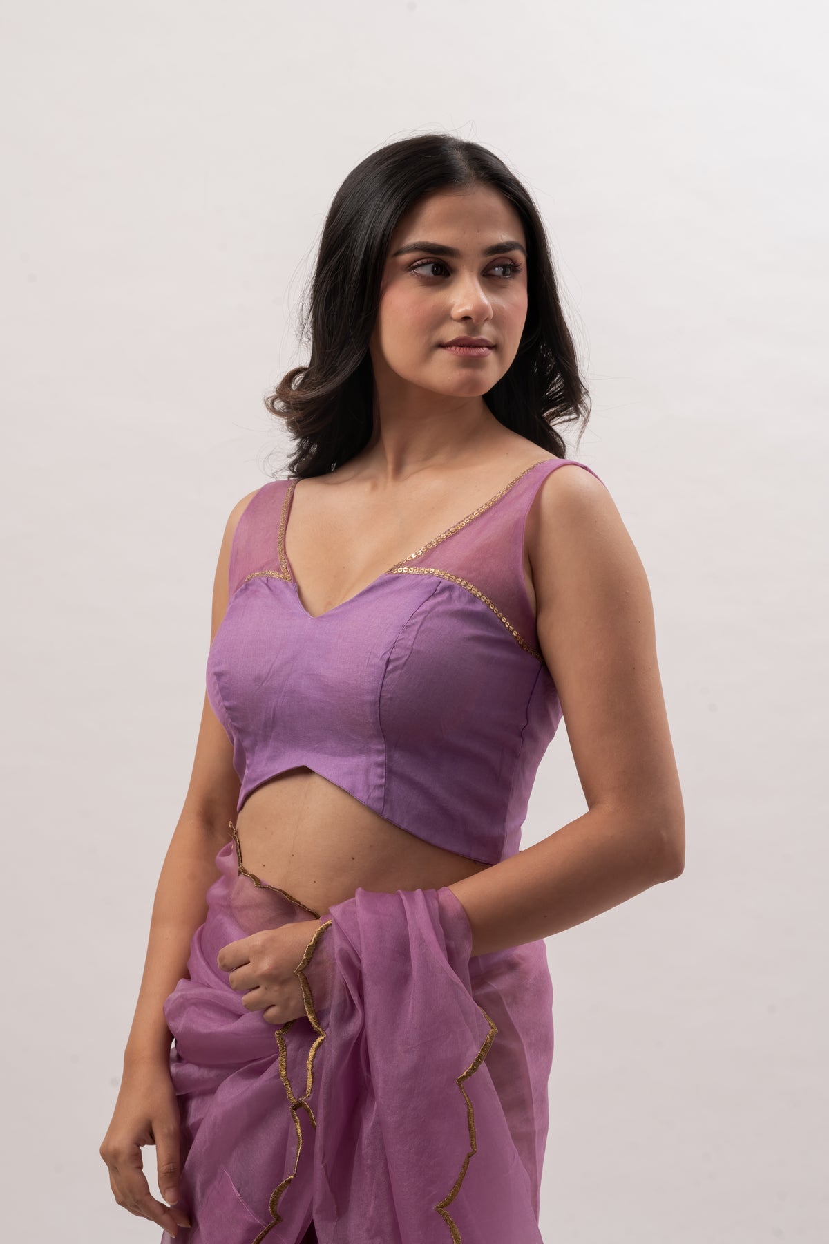Lavender Sleeveless Deep V-Neck Blouse