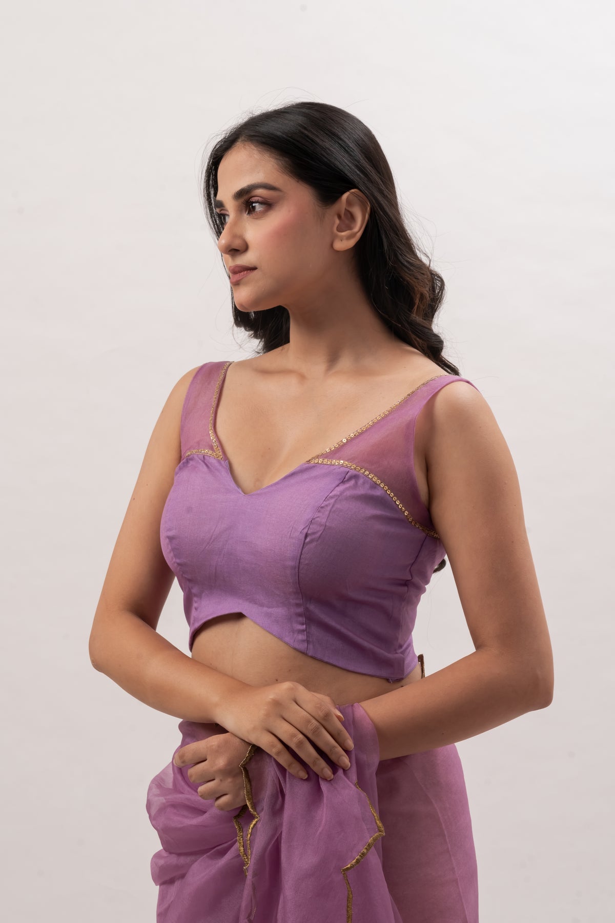 Lavender Sleeveless Deep V-Neck Blouse