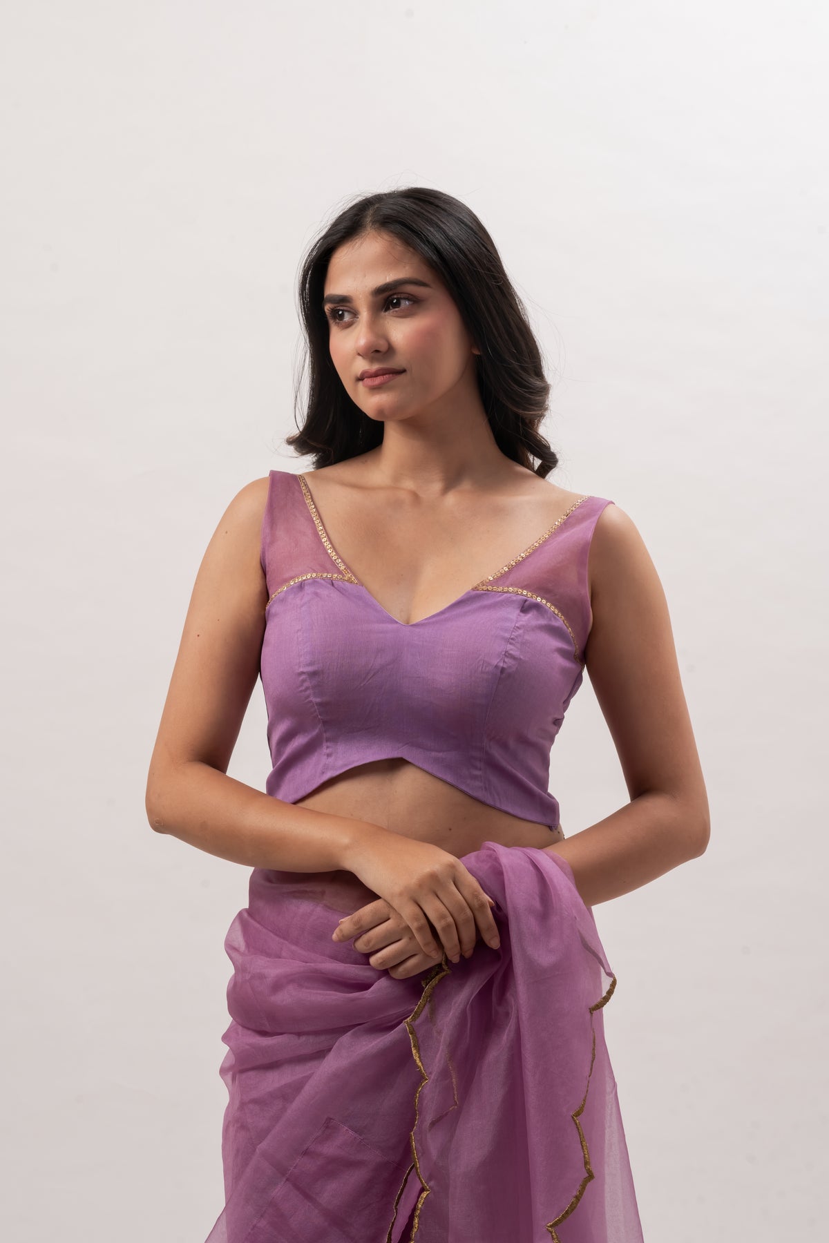 Lavender Sleeveless Deep V-Neck Blouse
